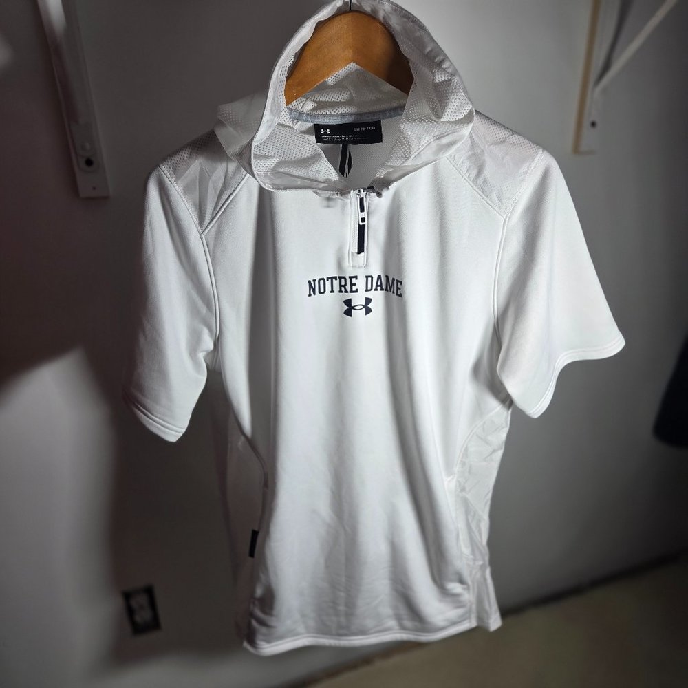 Notre Dame Under Armour White Short Sleeve Training Hoodie Loose